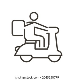 Delivery Man Riding A Scooter Motorcycle. Vector Thin Line Icon For Delivery Services Of Food And Other Products. Track And Trace Processing Status