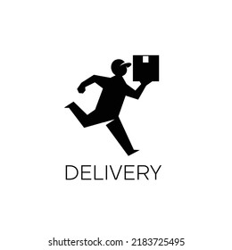 Hombre de entrega que ejecuta un símbolo de icono rápido, Diseño plano de Pictograma para aplicaciones y sitios web, Aislado en fondo blanco, Ilustración vectorial