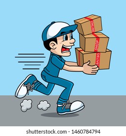 delivery man running fast to recipient