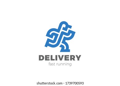 Delivery Man Running Logo design vector template Linear Outline style.