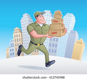 Delivery Man Running with Packages