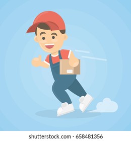 Delivery man runs.