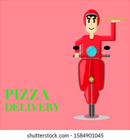 Delivery Man and Scooter Flat Vector. Food Delivery Concept Illustration.