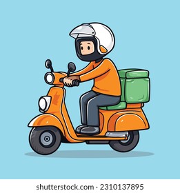 Delivery Man with Scooter Vector Hand Drawn Illustration