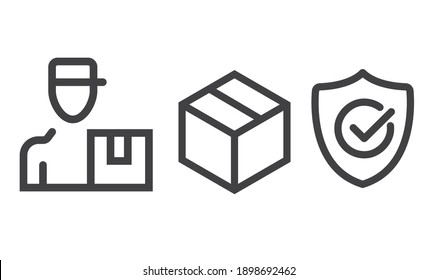 Mano de entrega, marca de verificación Escudo y caja del paquete de Cartón.