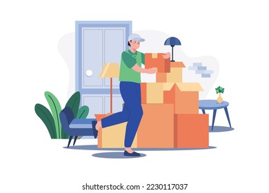 Delivery Man Shifting Boxes Illustration concept. A flat illustration isolated on white background