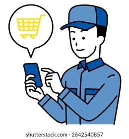 Delivery man shopping online with smartphone