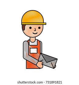 delivery man standing and holding envelope courier in uniform at work character