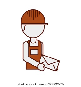 delivery man standing and holding envelope courier in uniform at work character