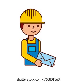 delivery man standing and holding envelope courier in uniform at work character