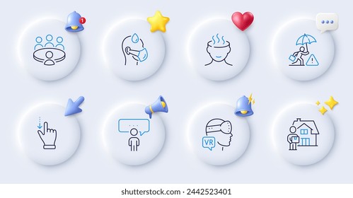 Delivery man, Stress and Consulting business line icons. Buttons with 3d bell, chat speech, cursor. Pack of Risk management, Meeting, Augmented reality icon. Vector