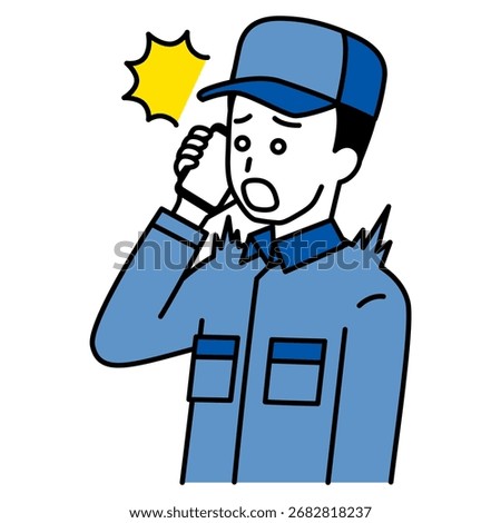Delivery man is surprised by a call on his smartphone