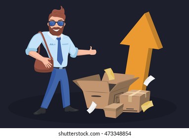 Delivery man with thumb up guarantee fast shipping, postman delivery expres vector illustration