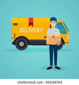 Delivery Man Track Flat Design Modern Stock Vector (Royalty Free ...