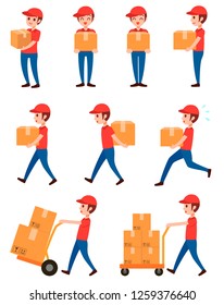 delivery man transport goods. Vector delivery mascot design. 