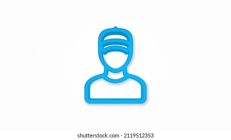 Delivery man in uniform, cap, courier realistic icon. 3d vector illustration. Isolated line color pictogram. Transparent shadows