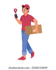 Hombre de entrega usando ubicación GPS aislado