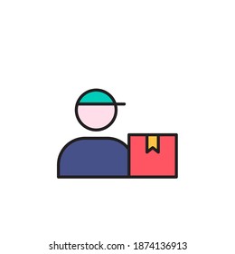 delivery man vector illustration. courier icon filled outline style design. isolated on white background