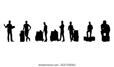 delivery man vector set.delivery man silhouette vector on white