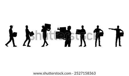 delivery man vector set.delivery man silhouette vector on white