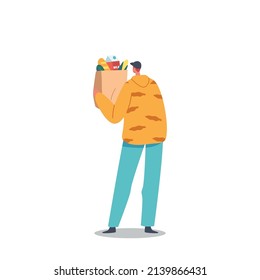 Delivery Man, Volunteer or Courier Character with Grocery Production in Paper Bag. Delivering Medicine or Food to Senior People During Coronavirus Pandemic Concept. Cartoon Vector Illustration