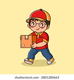 Delivery Man Walking Carrying Package Vector Illustration Illustration