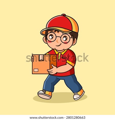 Delivery Man Walking Carrying Package Vector Illustration Illustration