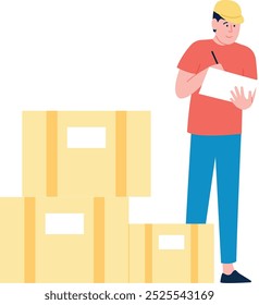 Delivery man or warehouse worker with parcels and shipping boxes