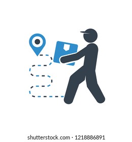 delivery man and worker carry a box and GPS