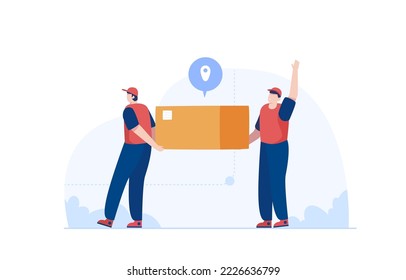 Los trabajadores del parto llevan juntos una caja fuerte. Empleado organizando cajas. Ilustración del vector