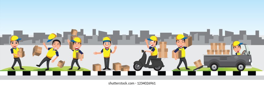 delivery man with yellow blue uniform