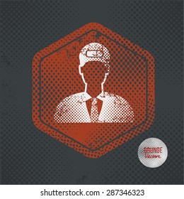Delivery man,stamp design on old dark background,grunge concept,vector