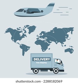 delivery map, worldwide delivery by truck and plane