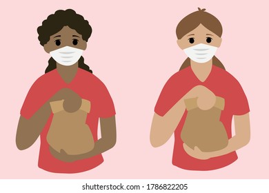 delivery mask woman, food delivery  vector illustration 