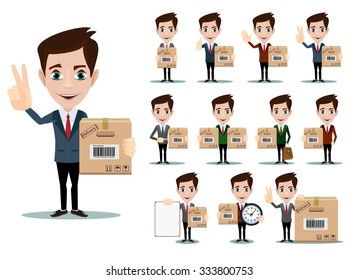 Delivery men with box. Stock Vector illustration.