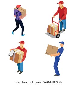 Delivery Men Isometric Set Isolated White