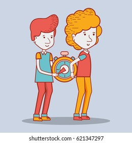delivery men with pocket clock in the hands