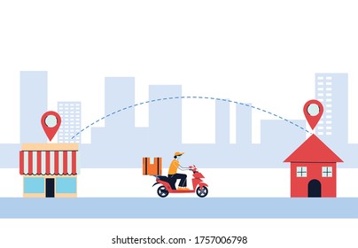 Lieferung von Waren vom Laden zum Haus, Vektorgrafik-Design