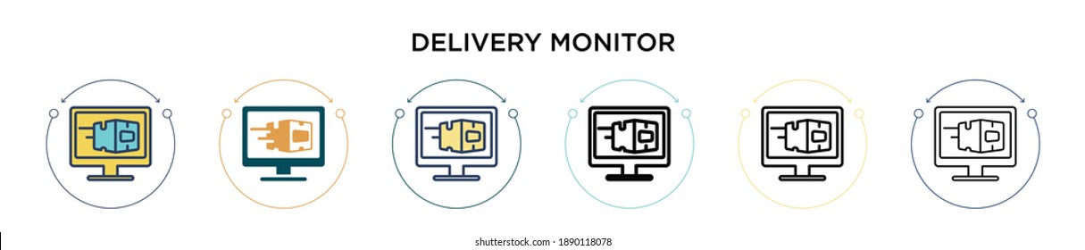 Delivery monitor icon in filled, thin line, outline and stroke style. Vector illustration of two colored and black delivery monitor vector icons designs can be used for mobile, ui, web