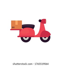 Liefermotorrad mit Paketsymbol, flache Vektorgrafik