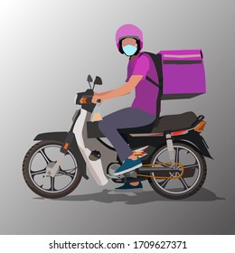 Delivery motorcycle rider for business transport. Malaysian style motor rider.