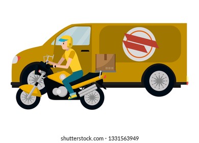 delivery motorcycle and van
