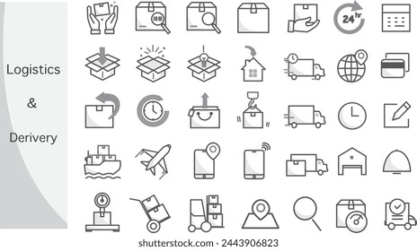 Delivery - Moving - Home delivery - Simple black and white icon design illustration set material for domestic and overseas shipping