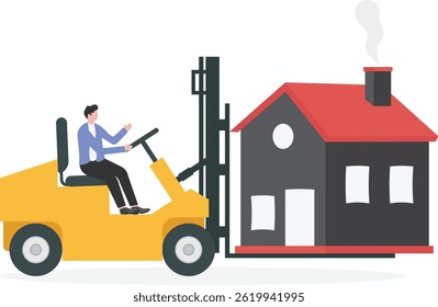 Delivery or moving house concept. Forklift with house

