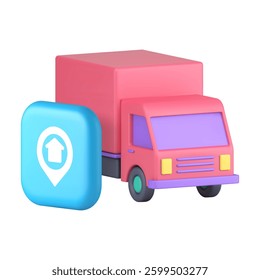 Delivery moving service map location address GPS tracking 3d icon realistic vector illustration. Online shopping order goods transportation logistic shipping navigation technology courier truck van