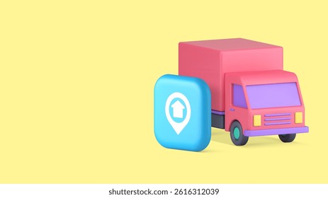 Delivery moving service map location address GPS tracking copy space banner vector illustration. Online shopping order goods transportation logistic shipping navigation technology courier truck van