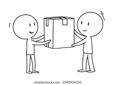 delivery and moving. the stick man hands the box. vector illustration in doodle style.