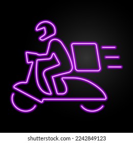 delivery neon sign, modern glowing banner design, colorful modern design trends on black background. Vector illustration.