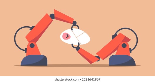 Delivery of a newborn baby with AI Robot Arms. Flat vector illustration in cartoon style.