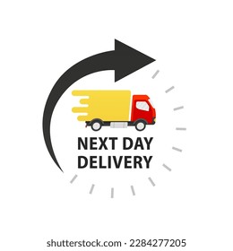 Delivery next day icon. Delivery by fast truck on time. Online delivery service. Fast moving. Fast delivery of applications and websites. Vector illustration